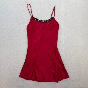 Vintage 1995 Victoria’s Secret Red Heart Silk Coquette Slip Dress Size P/S
